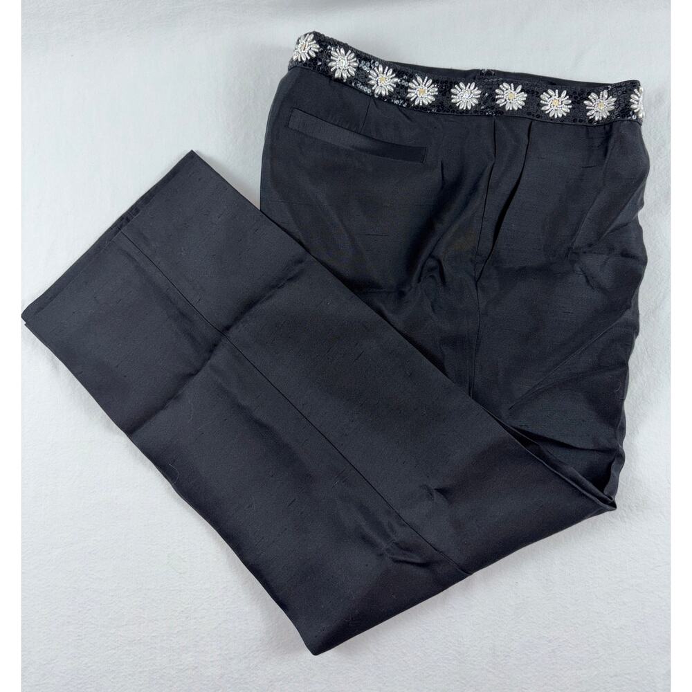 Banana Republic Black 100% Silk Pants with Beaded Flower Waistband Size 14